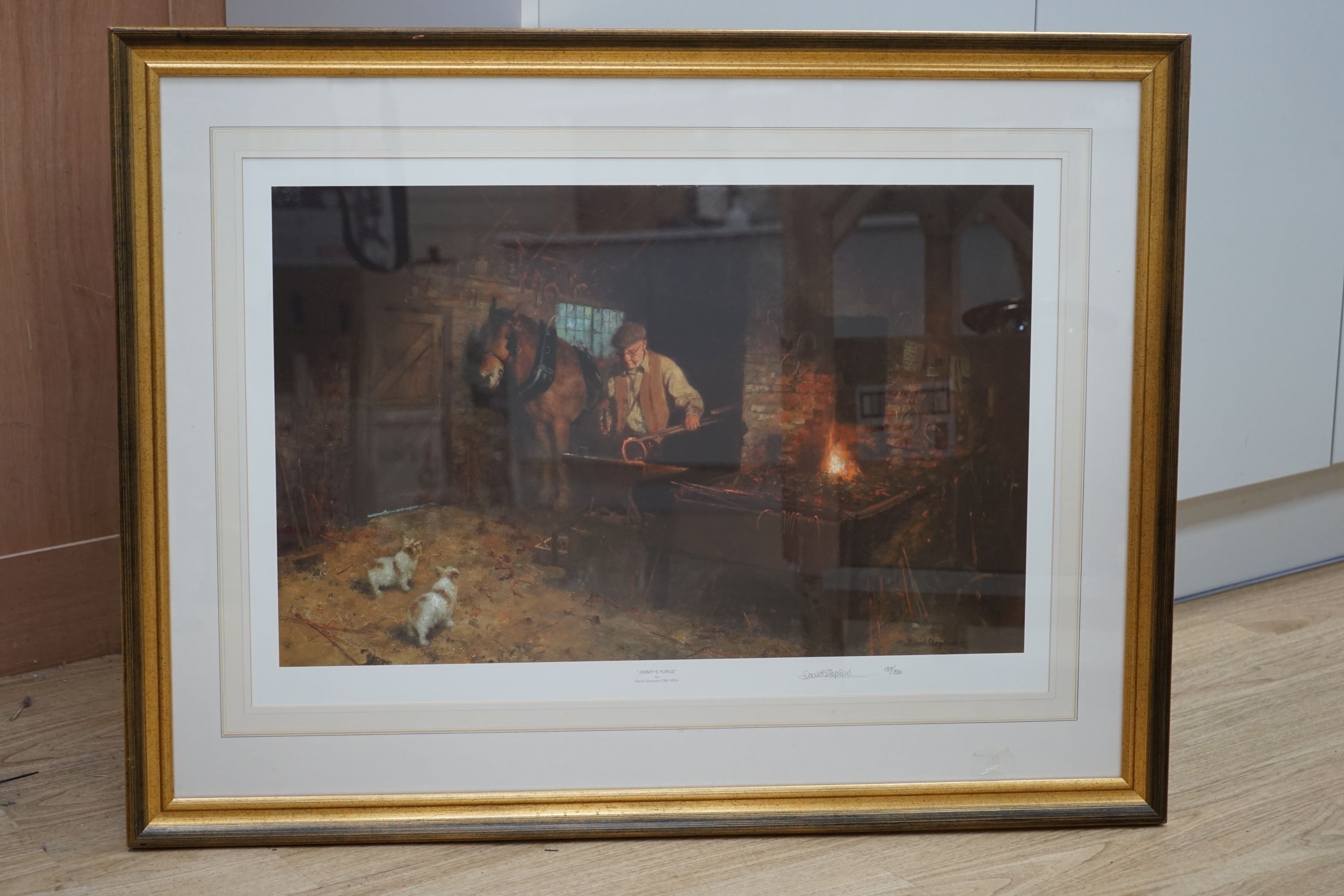 David Shepherd, colour lithograph, 'Jimmy’s forge', signed in pencil, 137/850, overall 50 x 73cm